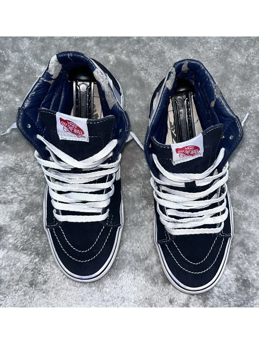Vans Sk8-Hi High Top Sneakers Navy Blue Black Suede Canvas Mens 6.5 Skate Shoes